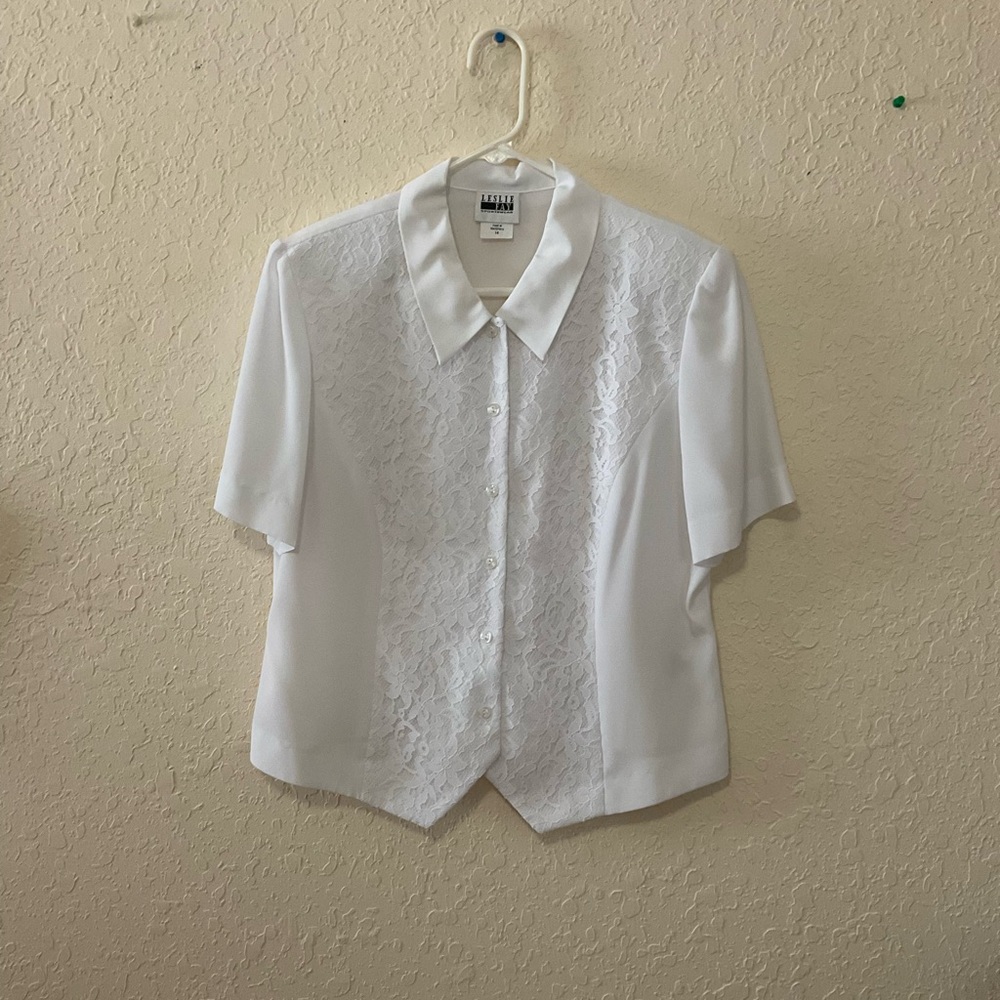 White Floral Lace Button Down Shirt